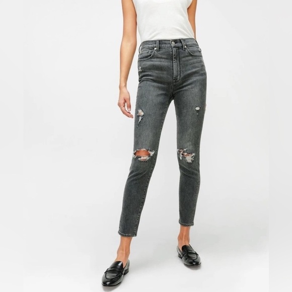 7 For All Mankind High Waist Ankle Skinny Jeans Women’s 27 Washed Gray Black - Picture 1 of 16